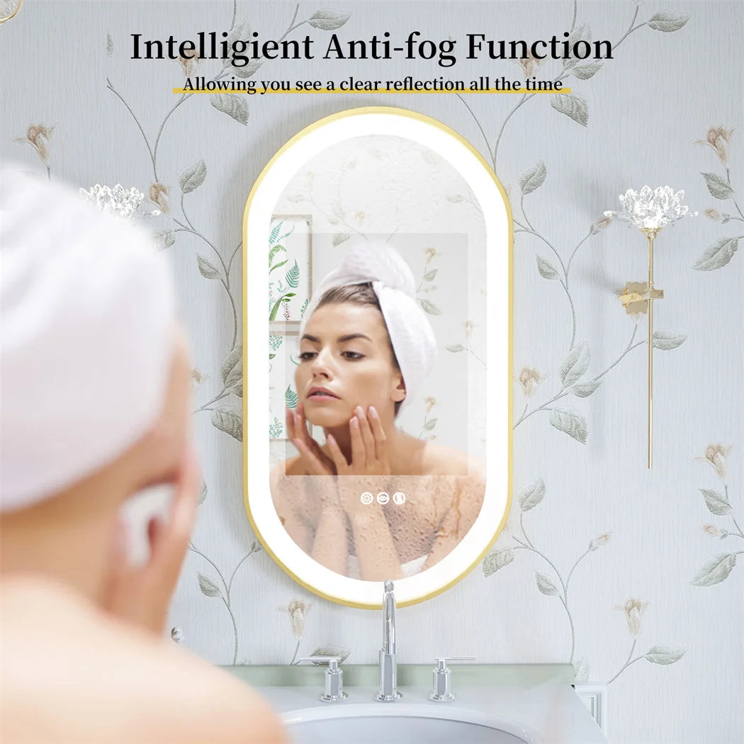 LUVODI Modern Gold Aluminum Framed LED Bathroom Mirror Full Length Makeup Dressing Mirror Fogless for Bathroom