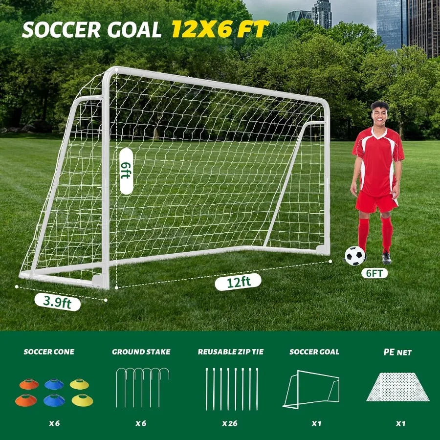 NAIZEA Soccer Goals - Multiple Sizes Available in 24x8 21x7 18x7 12x6 16x7 10x6 8x6 6x4 Feet - Durable Metal Construction for B