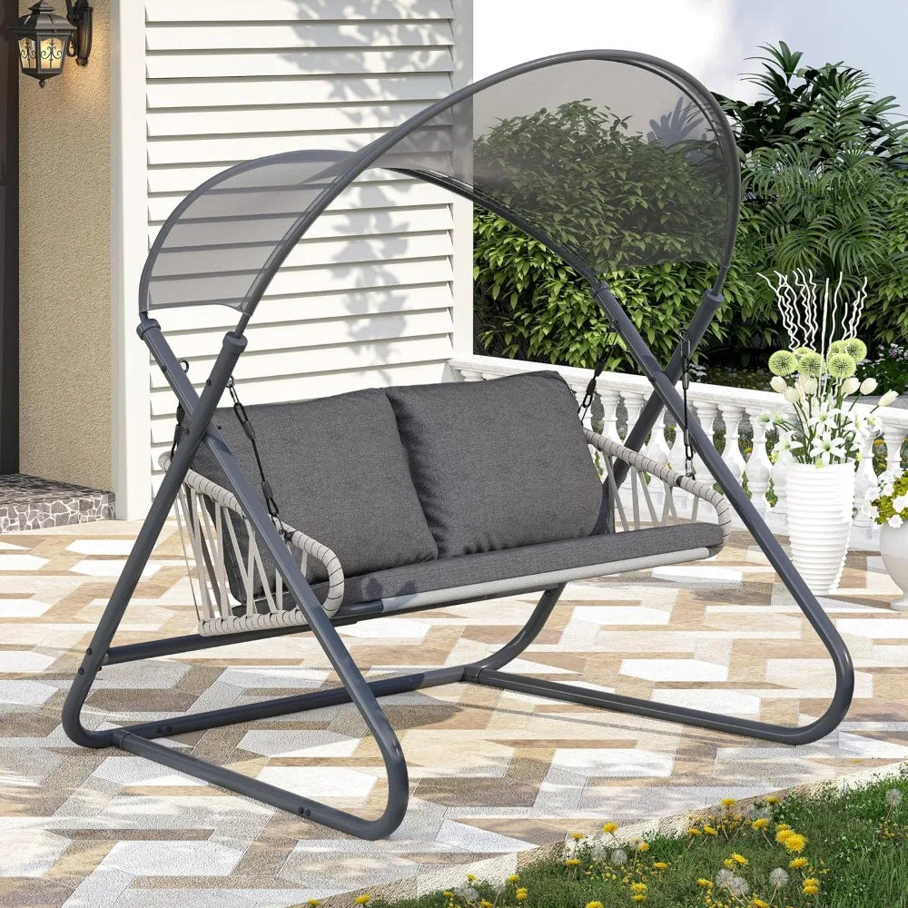 Outdoor Porch Swing, Patio Swing with Canopy, Hanging Glider Bench with Thicken Cushions and Pillow, Patio Hammock Lounge
