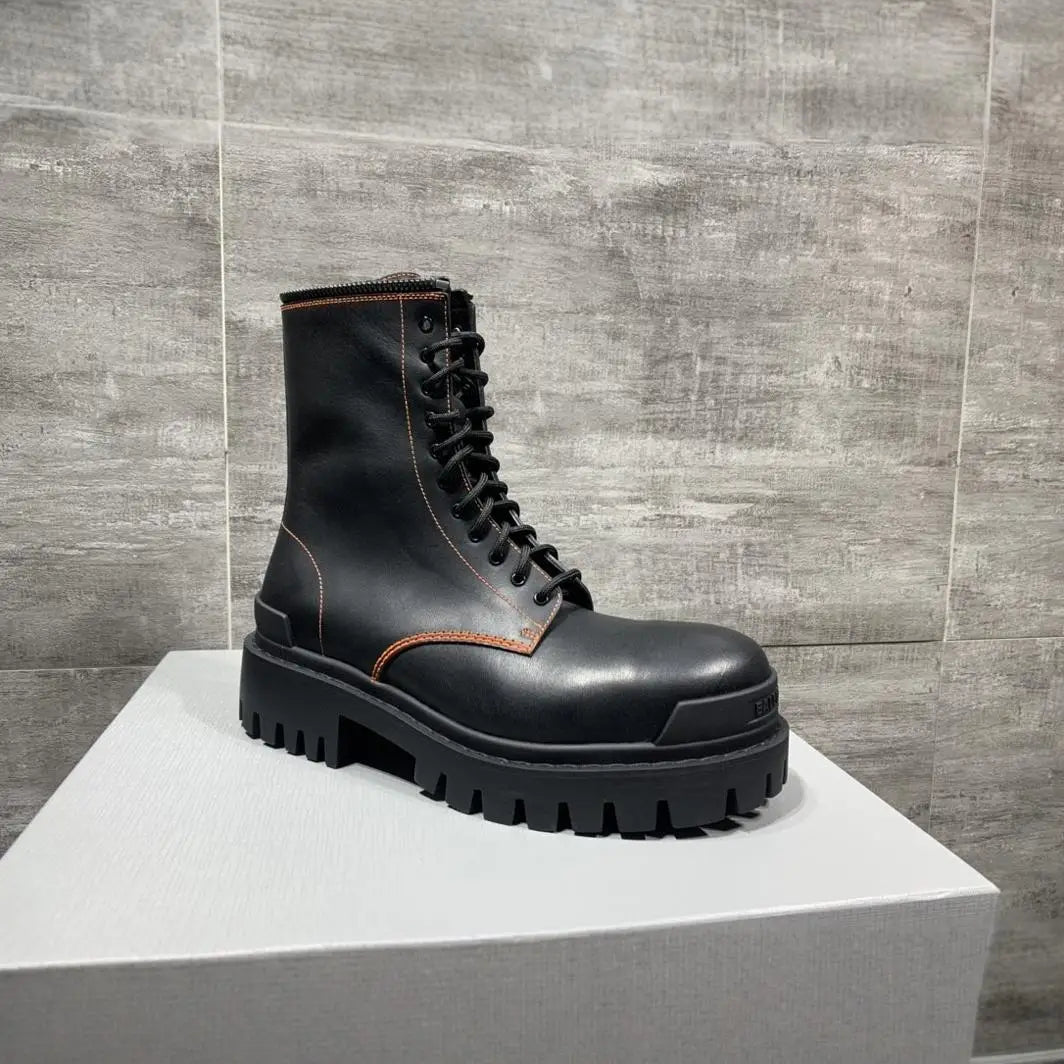 New Full Grain Leather Mid Calf Short Boots Round Toe Roomy Fit Cement Construction Men's Fall Winter Outdoor Boots