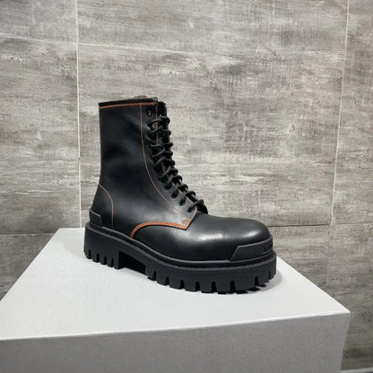 New Full Grain Leather Mid Calf Short Boots Round Toe Roomy Fit Cement Construction Men's Fall Winter Outdoor Boots