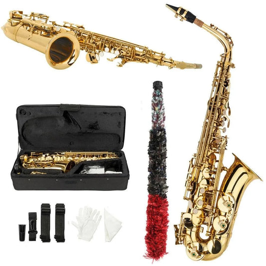 Beginner Student Super Sound Paint Gold Eb Alto Saxophone Sax w/Case