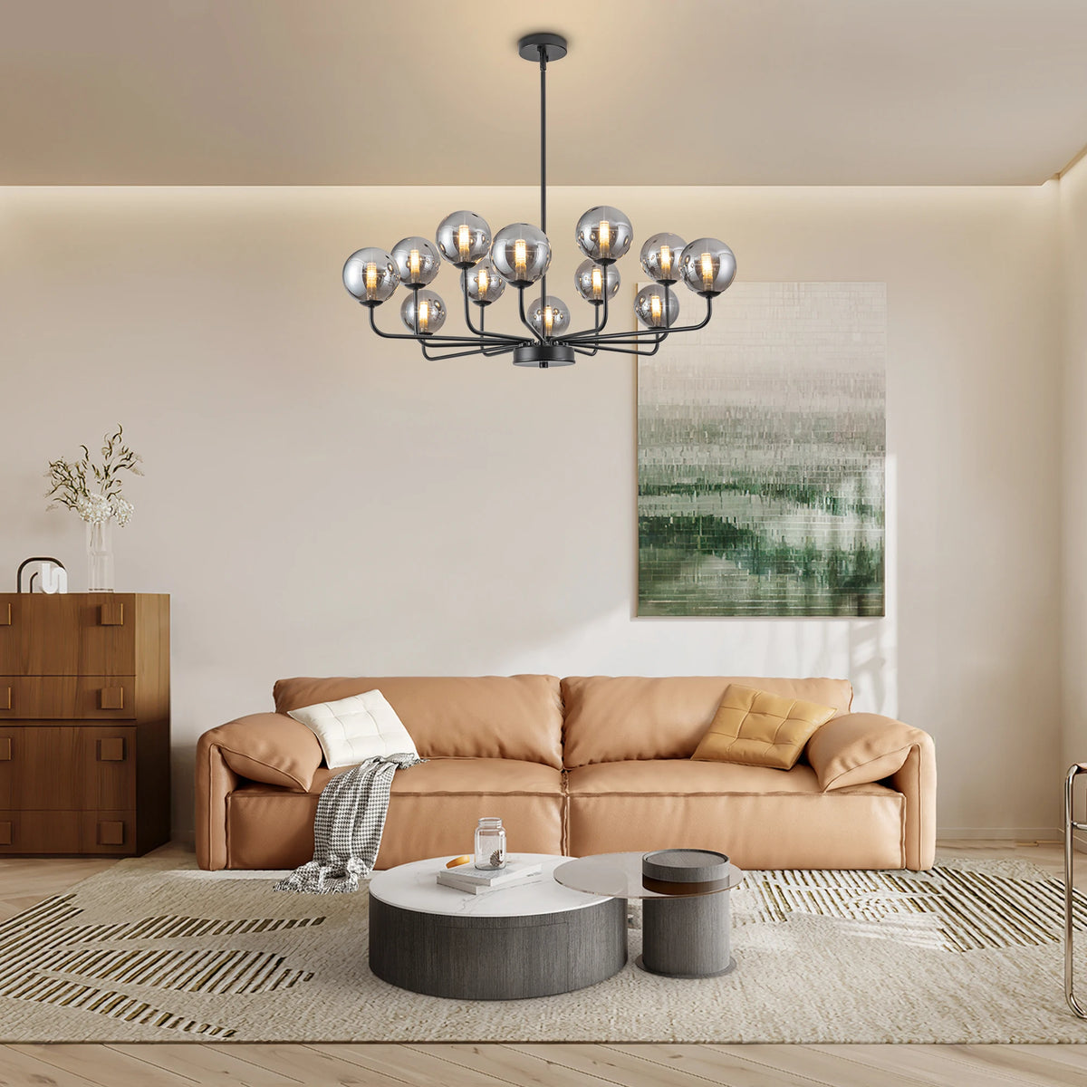 12 Lights Bubble Chandeliers Globe Glass Sputnik Illumination Modern Black Light Fixture Easy To Install For Dining Room