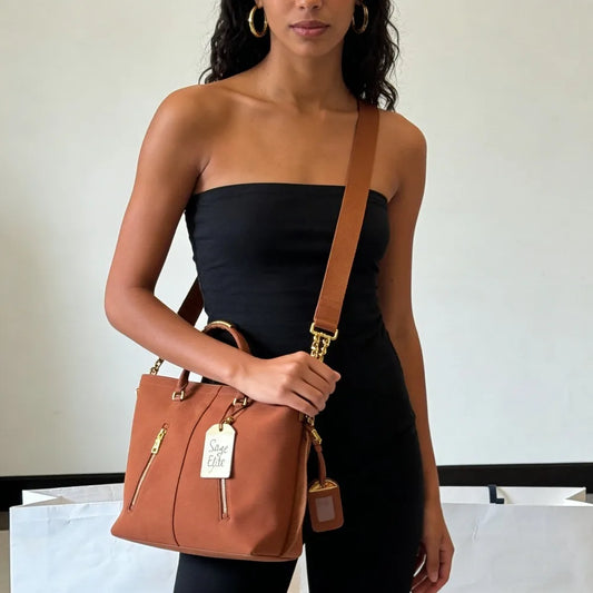 Sage Elite Brown Tote Bag Women's Fashion Chain Strap Handbag Stylish Large Capacity Crossbody Purse with Sage Elite Tag