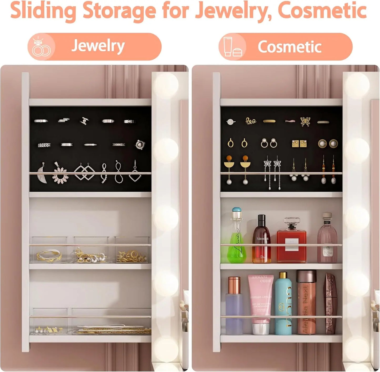 Vanity Desk with Power Outlet, Makeup Vanity with Mirror and 14 LED Light, 3 Lighting Modes,11 Drawer Vanity Table , White