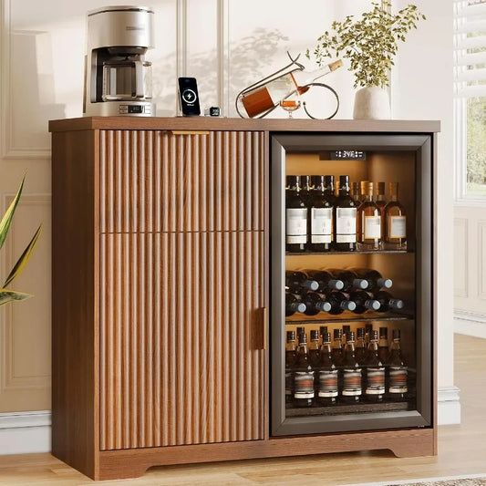 Mini Fridge Cabinet with Power Outlet Coffee Bar Cabinet
