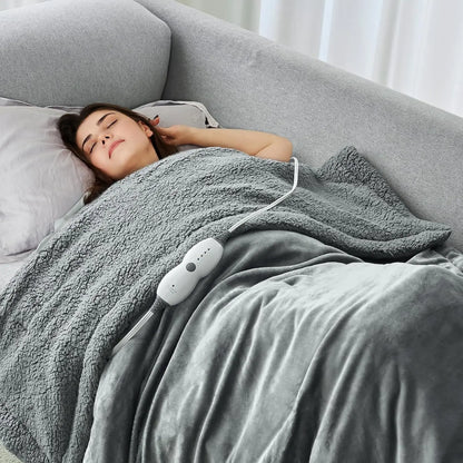 Heated Weighted Blanket, Sherpa Fleece Electric Throw 15 lbs for Adults, Fast Heating with Timer, Twin Size Grey