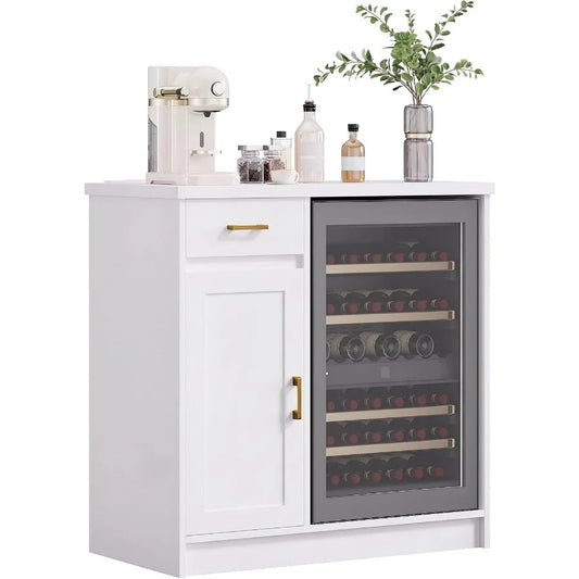 42in Farmhouse Wine Bar Cabinet Fit 24" Fridg with 2-Outlet and 2 USB