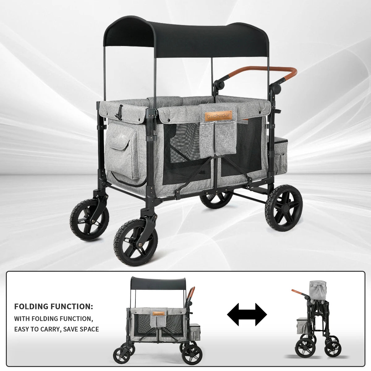 Foldable baby stroller, suitable for 4 children,portable outdoor camping vehicle,detachable roof, storage vehicle, autumn travel