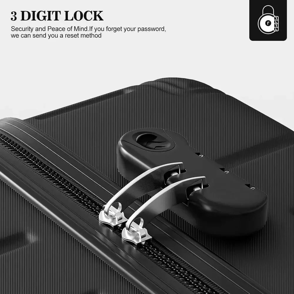 Travel Hardshell Luggage Set with Spinner Wheels, Carry-On Size, Includes Cover and Hanger (Black Wave Design)