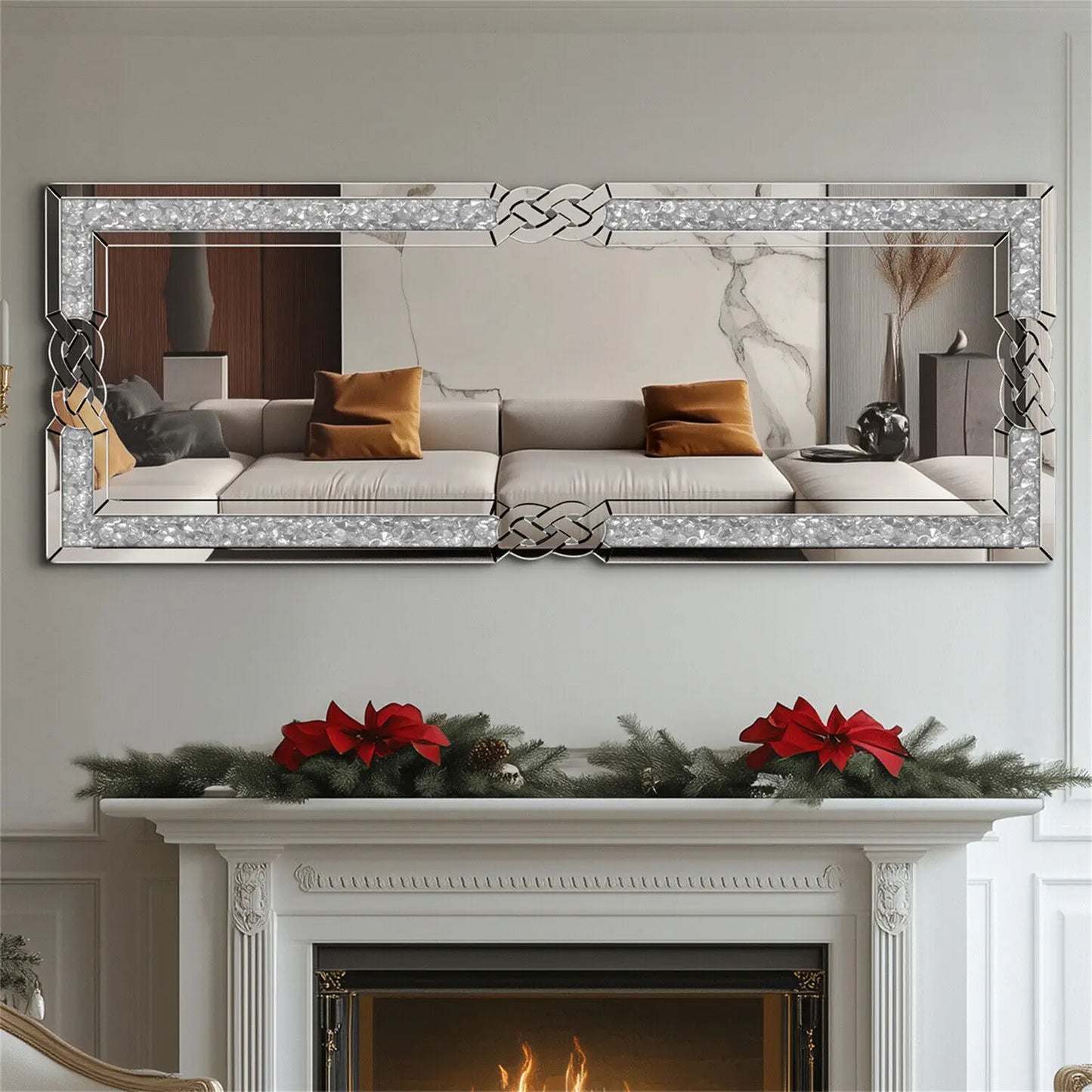 Artloge XL Wall Mirror Full Length Floor Mirror Dressing Mirror with Silver Crushed Diamond Decor Standing/Wall Hanging 160x55CM