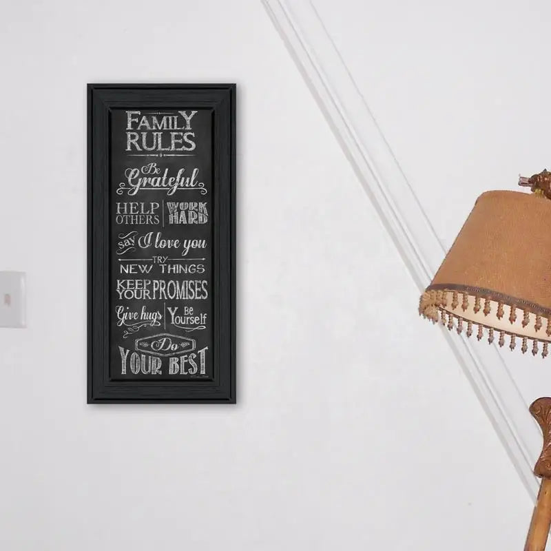 Family Rules Printed Wall Art, Framed Poster with Black Frame, Ready to Hang Home Decor