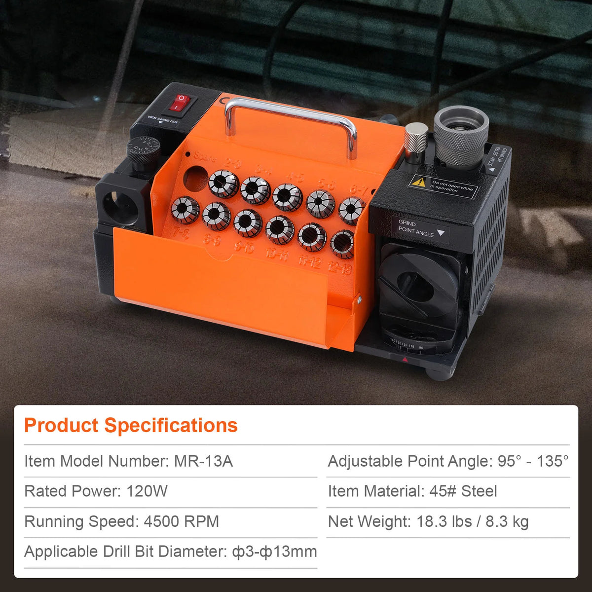SucceBuy Drill Bits Sharpener 3-13mm Mill Grinder Sharpener Sharpening Angle Grinder with 11 Collets For Factory Workshop