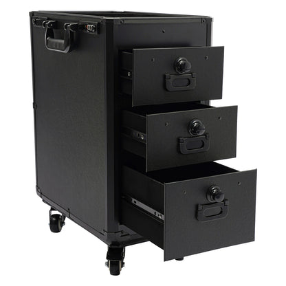 3 Drawers Rolling Makeup Case Tattoo Suitcase Mobile Manganese Steel Makeup Case with Combination Lock 4 Wheels 2 Brakes