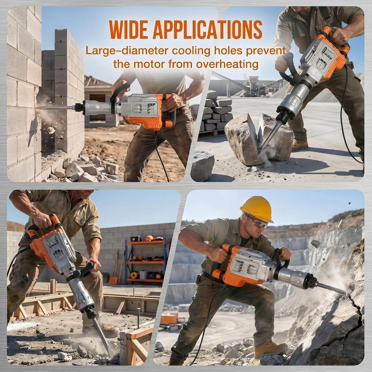 1700W Electric Demolition Jackhammer, 1900 BPM Heavy Duty Concrete Breaker, 60J Impact Energy, Anti-Vibration, 360° Handle, Carrying Case, 3 Chisels