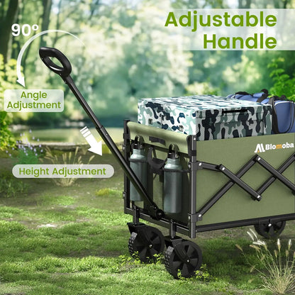 Heavy Duty 350 Lbs Capacity Collapsible Wagon, Outdoor Folding Camping Wagons, Grocery Portable Utility Cart, Adjustable Rolling