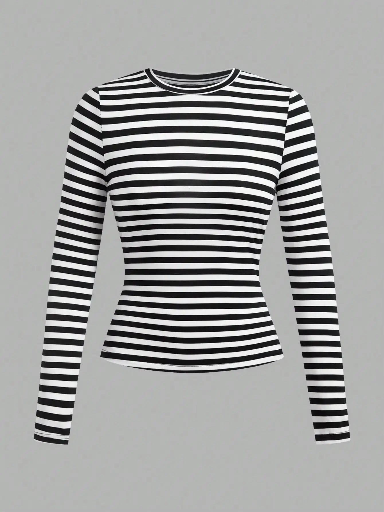 3-Pack Women's Long Sleeve Striped & Solid Round Neck Tees - Slim Fit Fall Tops