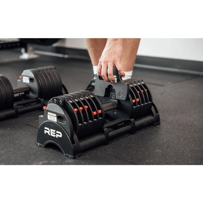 Rep Fitness Quickdraw Adjustable Dumbbells - Weight Ranges from 5 to 30, 40, 50, and 60 Pounds