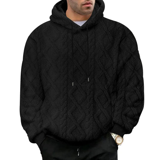 Autumn and winter leisure men's high street jacquard double-sided velvet hooded sports trend pullover sweater jacket