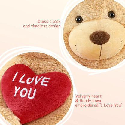 Red Heart Giant Teddy Bear 6ft Big Teddy Bear Stuffed Animals with Embroidered I Love You for Girlfriend Christmas Birthday Hug