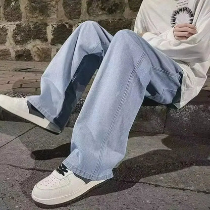 Spring Autumn Men Baggy Jeans Oversize Straight Loose Casual Denim Trousers Solid Color Streetwear Fashion Y2k Wide Leg Pants