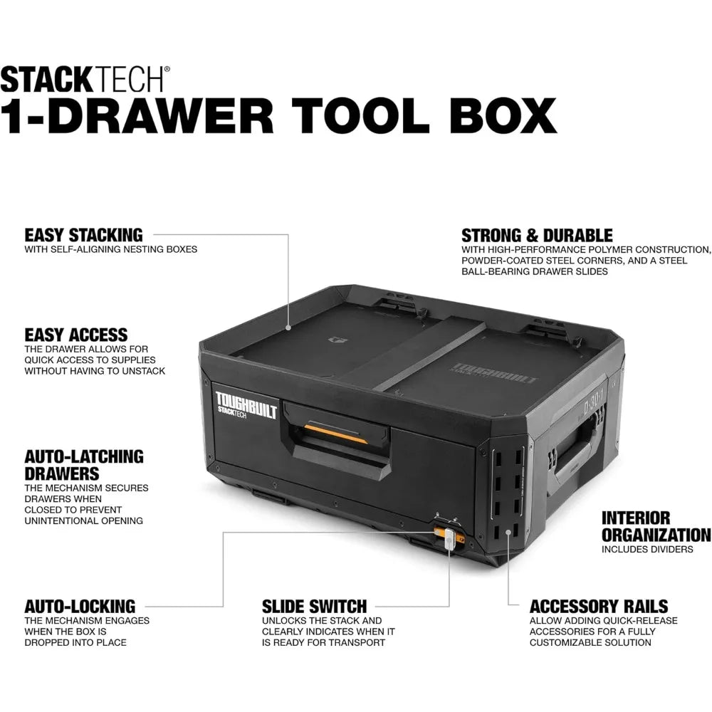 Portable Heavy-Duty Toolbox with Stackable Storage Organizer, 1 Drawer Tool Chest, 50 lb Capacity for Efficient Workshop Organiz