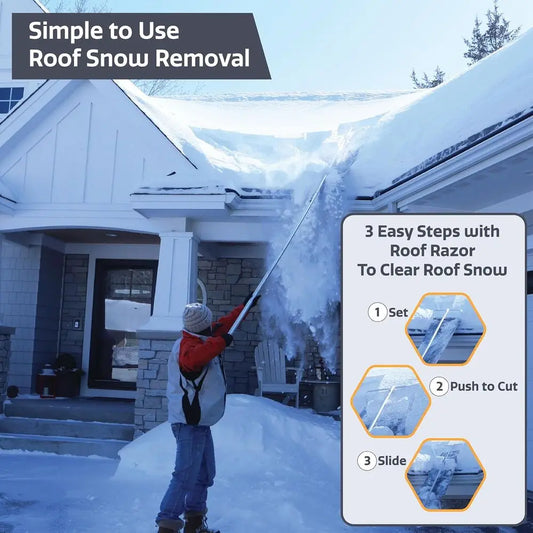 Snow Removal Roof Rake | 25ft Long Handle | 24in Wide Blade | Durable Anti-Tear Design | MinnSNOWta Roof Snow Tool