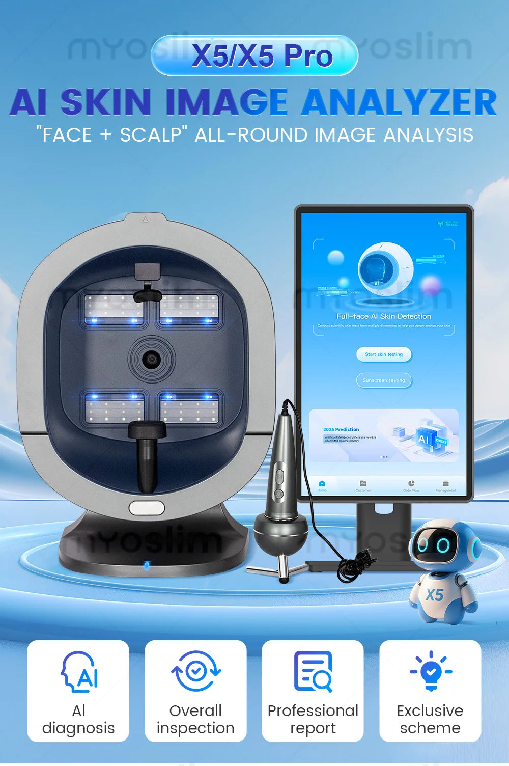 X5 Pro-AI Skin ImageAnalyzerFull-Body Multi-Spectral Scan for Beauty Equipment Scalp Analyzer Multi-Language15.6 Inch 21.5 Inch