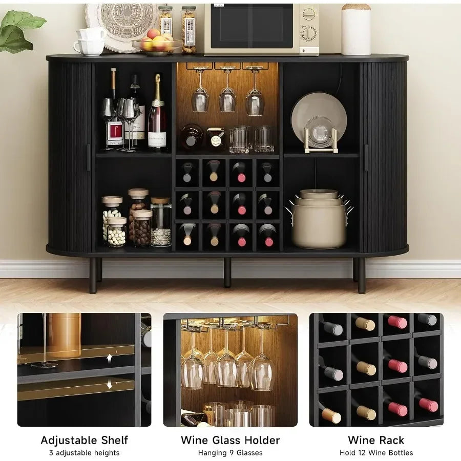 Fluted Wine Bar Cabinet with LED Light