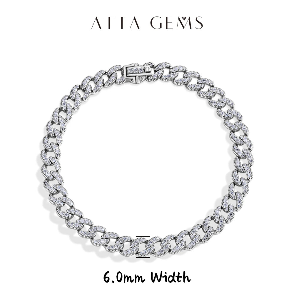 ATTAGEMS Moissanite Cuba Chain 100%S925 Sterling Silver for Man Women Classic Tennis Bracelet Fine Jewelry Shipping from the USA