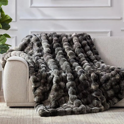 Faux Fur Throw Blanket, 1000GSM Fluffy Soft Bubble Blanket for Couch Bed, Cozy Plush Warm and Thick Blanket, Fuzzy Rabbit Throw