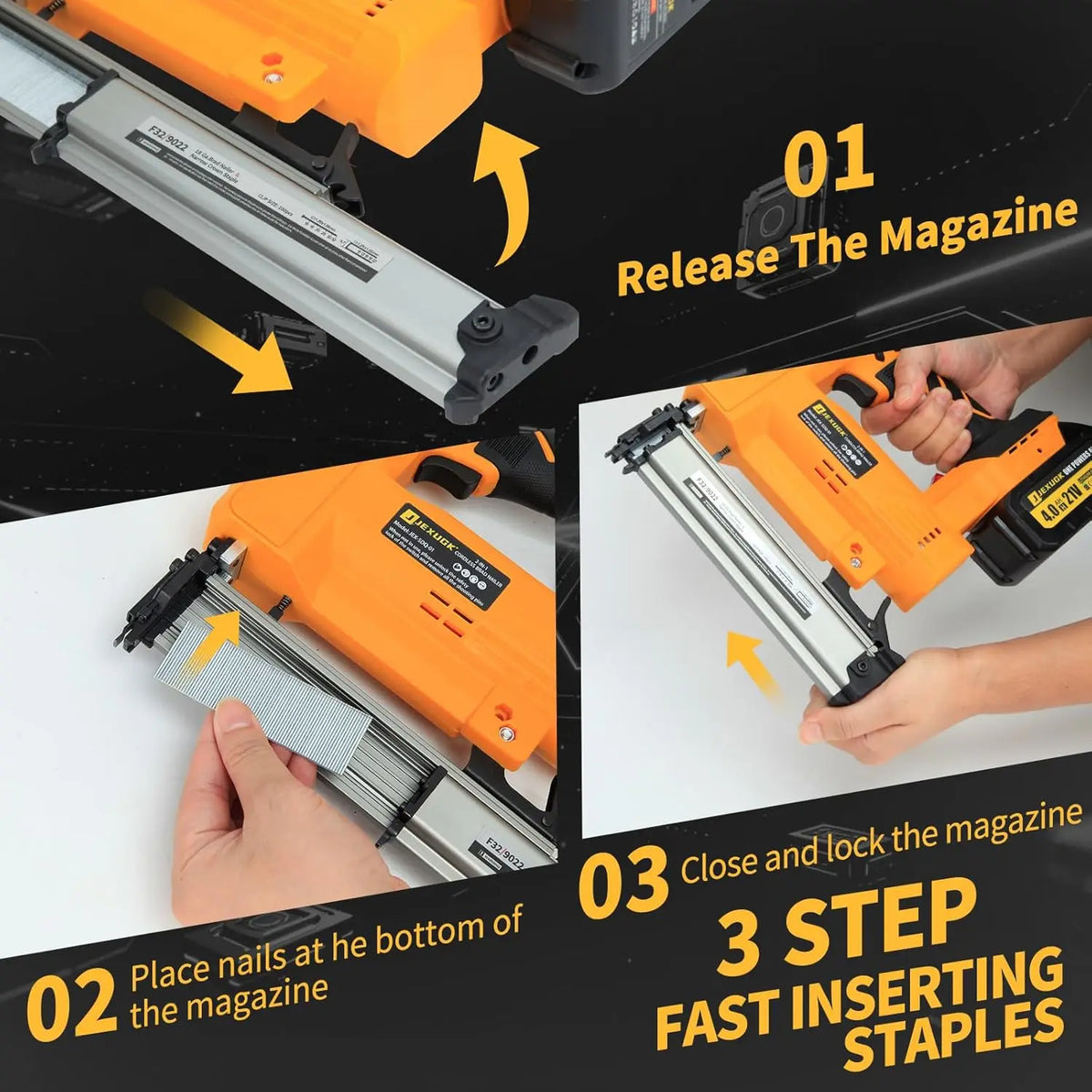 Battery Powered 18GA 2-in-1 Brad Nailer and Stapler, Cordless Finish Nail Gun with 2 x 4.0Ah Batteries, 1000 Brad Nails and 1000 Staples Included, Electric Nailer for Woodworking and Home Improvement