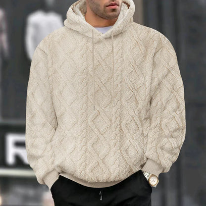Autumn and winter leisure men's high street jacquard double-sided velvet hooded sports trend pullover sweater jacket