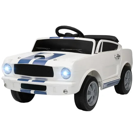 Licensed Ford Shelby GT 350 Kids Ride On Car with Remote Control, Adjustable Speed, MP3, Smooth Start, LED Lights, White