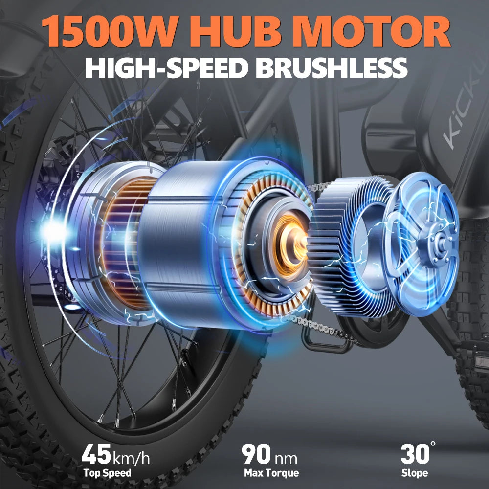 Kickwey LD20 Electric Mountain Bike 1500W Power Motor 48V20Ah Portable Battery Ebike Long Range Dual Disc Brakes Electric Bike