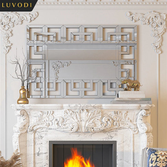 LUVODI Modern Silver Wall Decorative Mirror with Polished Hollow-out Art Mirrors for Home Hotel