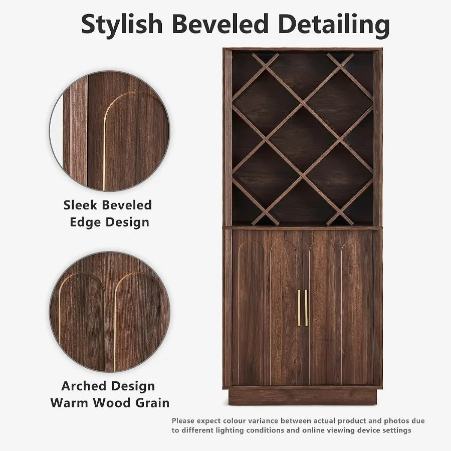 70.87" Tall Liquor Cabinet, Diamond Wine Rack, Walnut