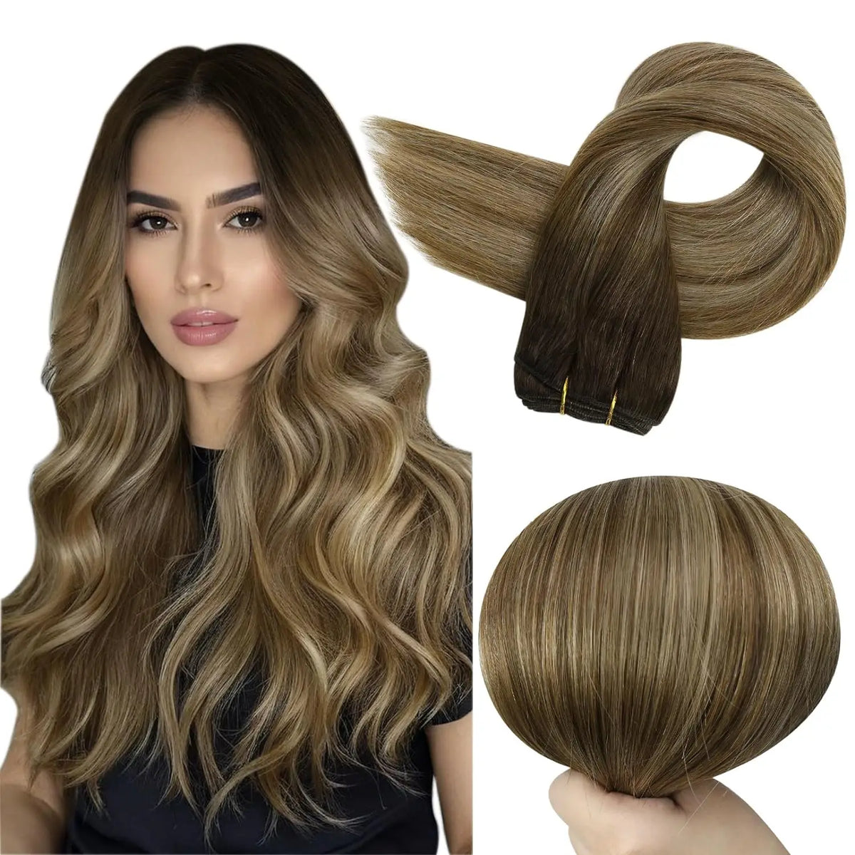 Full Shine Straight Human Hair Extensions Sew in Silky Skin Double Weft Hair Extensions For Salon