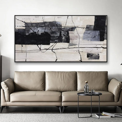 Large Abstract Wall Art Black White Canvas Painting Modern Home Decor 29x58 Inch Framed Artwork for Living Room Bedroom