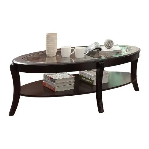 Fashionable living room furniture coffee table with glass insert top, double-layer storage