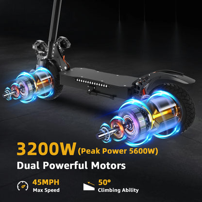 X700 Dual Motor Electric Scooter, 45 mph Max Speed, 50 Miles Range, 10" All-Terrain Tires, Foldable E Scooter for Adults