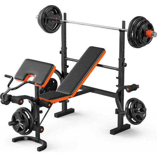 Weight Bench, 770LBS Bench Press Set with Leg Extension, 6 in 1 Olympic Weight Bench for Home Gym, Adjustable Workout Bench wit