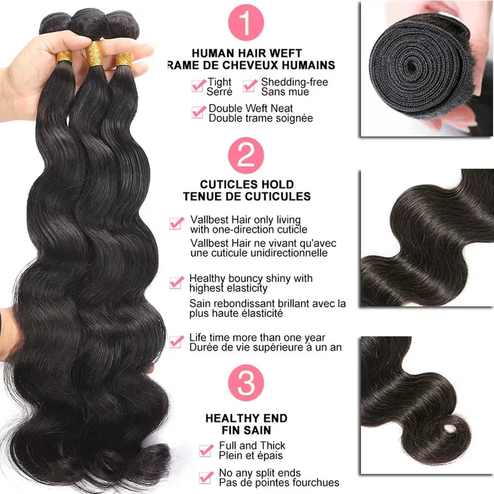 Indian Human Hair Bundles Body Wave 26 28 30 inch Virgin Human Hair 3 4 Bundles For Women Sew In Quick Weave Raw Hair Extensions