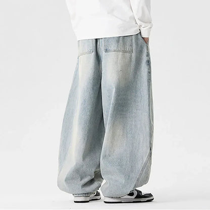 Men'S Plus Size Jeans Japanese Retro Hong Kong Style Jeans Loose Casual Wide Leg Pants Casual Pants Hip-Hop Pants