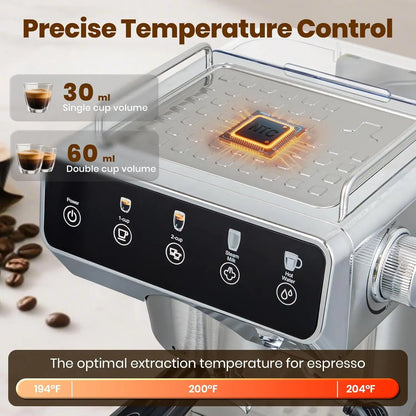 Expresso Coffee Machines With Touchscreen 20 Bar Professional Espresso Maker With Milk Frother & Hot Water, Stainless Steel Coff