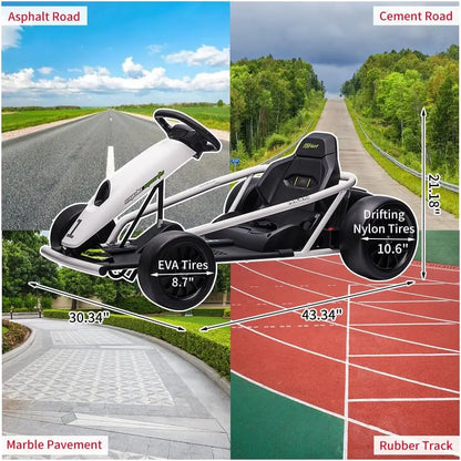 Ride on Go Kart for Teens 24v 2 x 300w Extra Powerful Motors Electric Karts with Slow Start Outdoor Ride on Toy for Kids 8-11Y