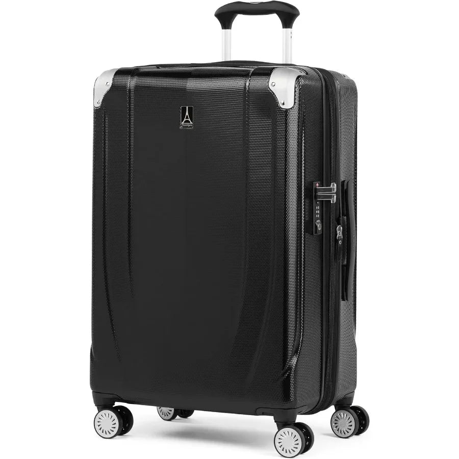 3 Hardside Checked Luggage Suitcase, Black, 25-Inch