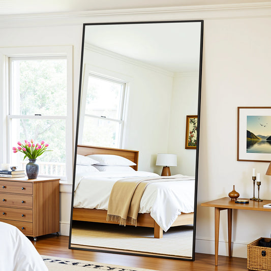 Full Length Mirror, 78"x38" Floor Mirror with Stand, Hanging Mounted Mirrors for Bedroom, Living Room, Dining Room,  Rect