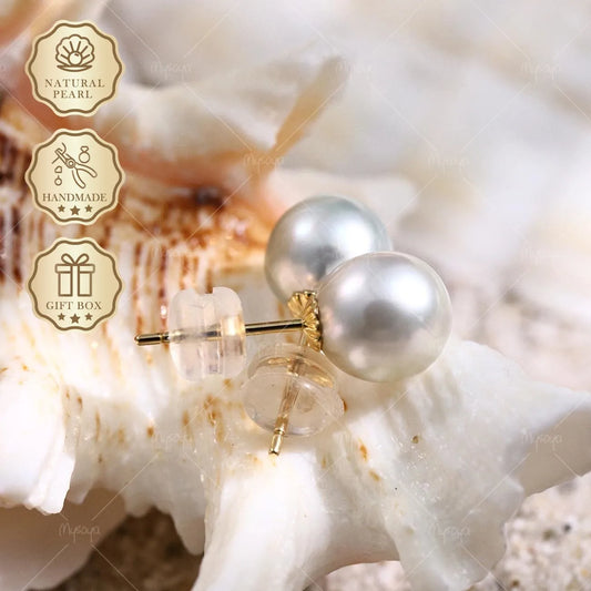 Mysoya Japan Akoya Gray Pearl Stud Earrings 7.5-8mm K18 Gift Box Valentine's Day Birthday Gift For Her