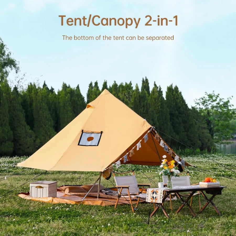Cotton Canvas Bell Tent with Stove Jack Roomy Yurt for Family Glamping Camping 4 Season Tent with Zipped Removable Floor